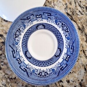 Set of 5 vintage ironstone sltea saucers blue China from Churchill made in eng